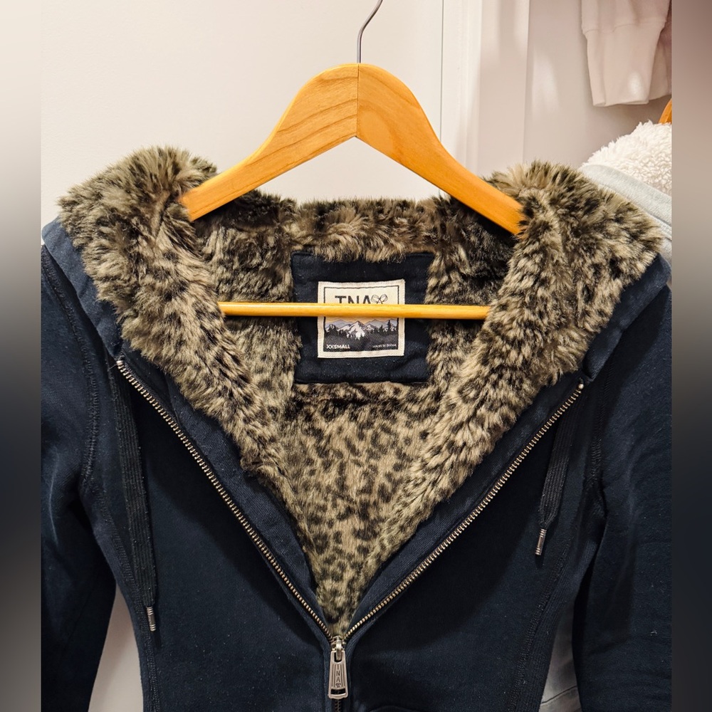 TNA Black Faux-Fur Lined Bomber-Style Hoodie